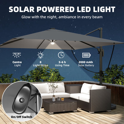 Outsunny Garden Cantilever Parasol with Light in Light Grey