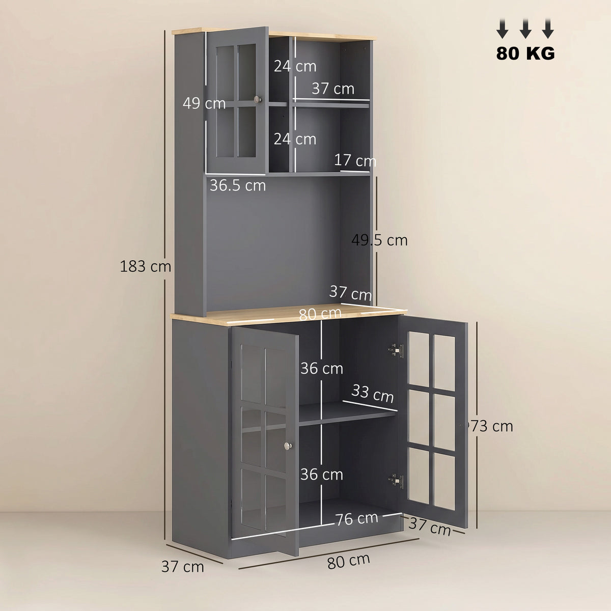 HOMCOM Kitchen Pantry in Grey