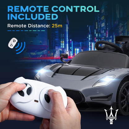AIYAPLAY Maserati GT2 Licensed 12V Kids Electric Ride on Car with 4 Suspension Wheels, Remote Control, Music, Horn, Lights, Grey