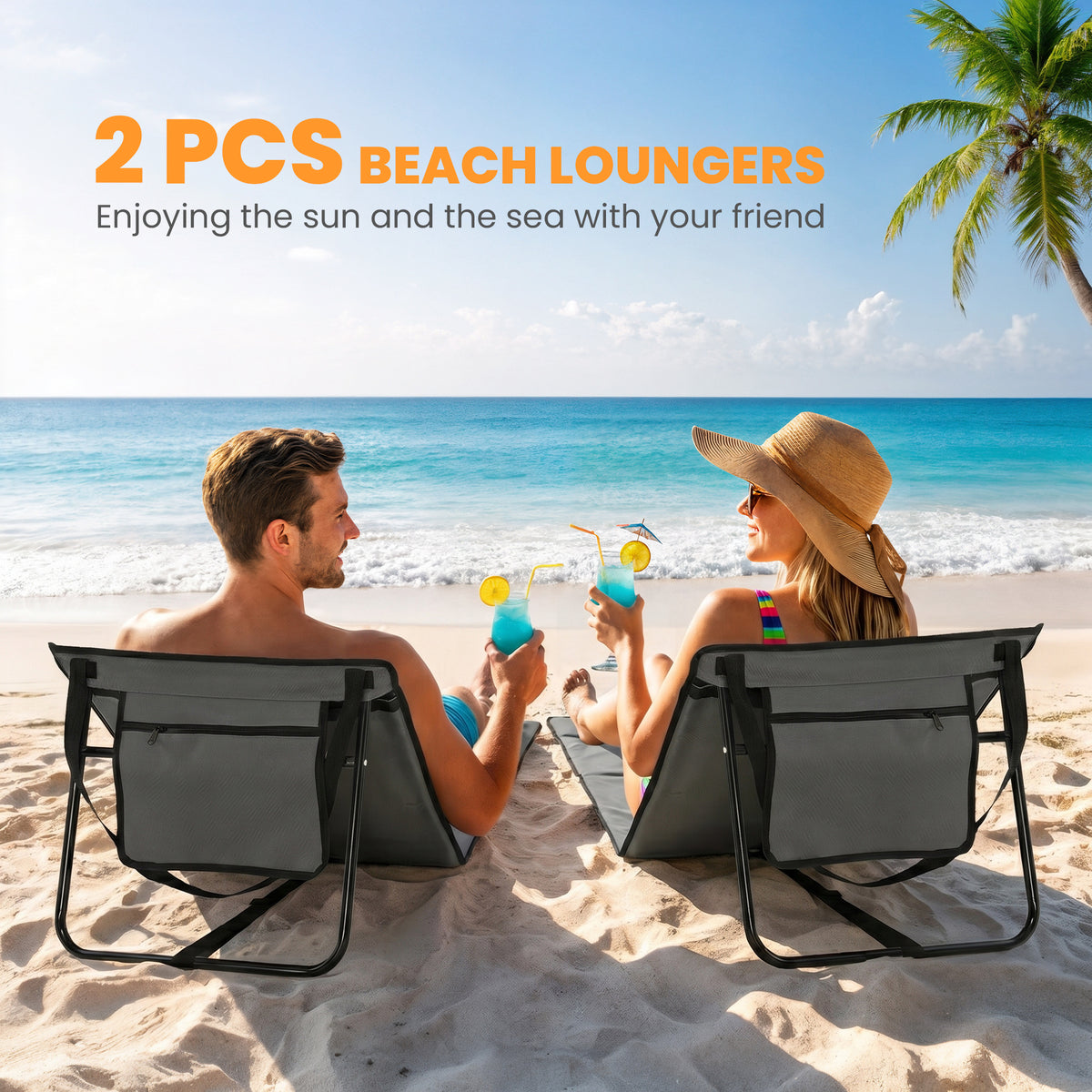 Outsunny Set of 2 Foldable Garden Beach Chair Mat in Black and Grey