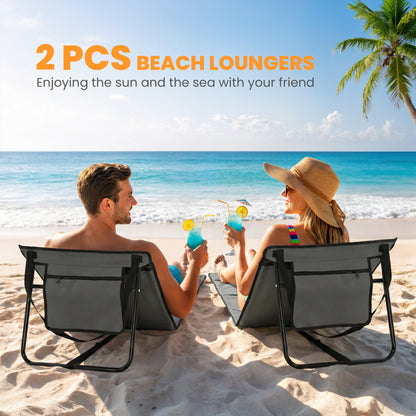 Outsunny Set of 2 Foldable Garden Beach Chair Mat in Black and Grey