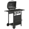 Outsunny Gas Burner Barbecue Grill, 2 Burner Gas Grill with Side Tables, Warming Rack, Shelf, Thermometer, Grease Tray, Black