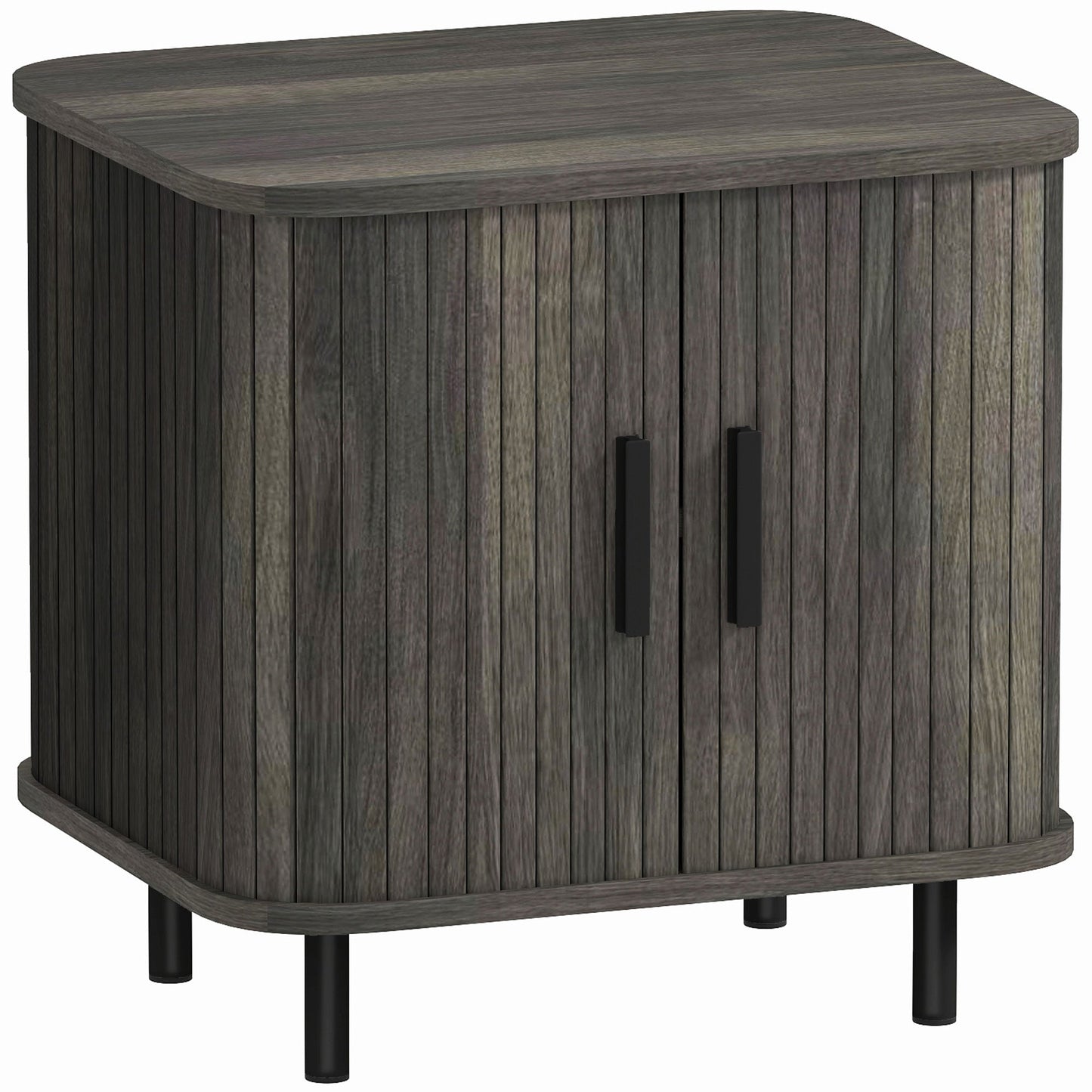HOMCOM Nightstand with Sliding Doors and Metal Legs Grey