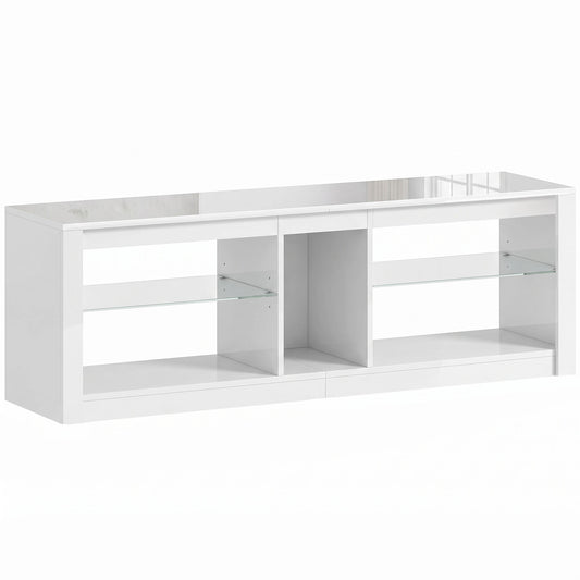 HOMCOM TV Stand Cabinet with LED Lights and Remote Control for TVs up to 65", Entertainment Centre with Storage Shelves, White