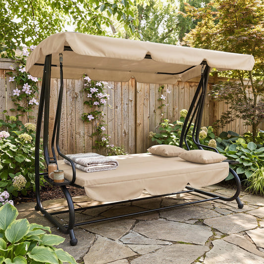 Outsunny Three-Person Garden Swing Chair in Light Brown