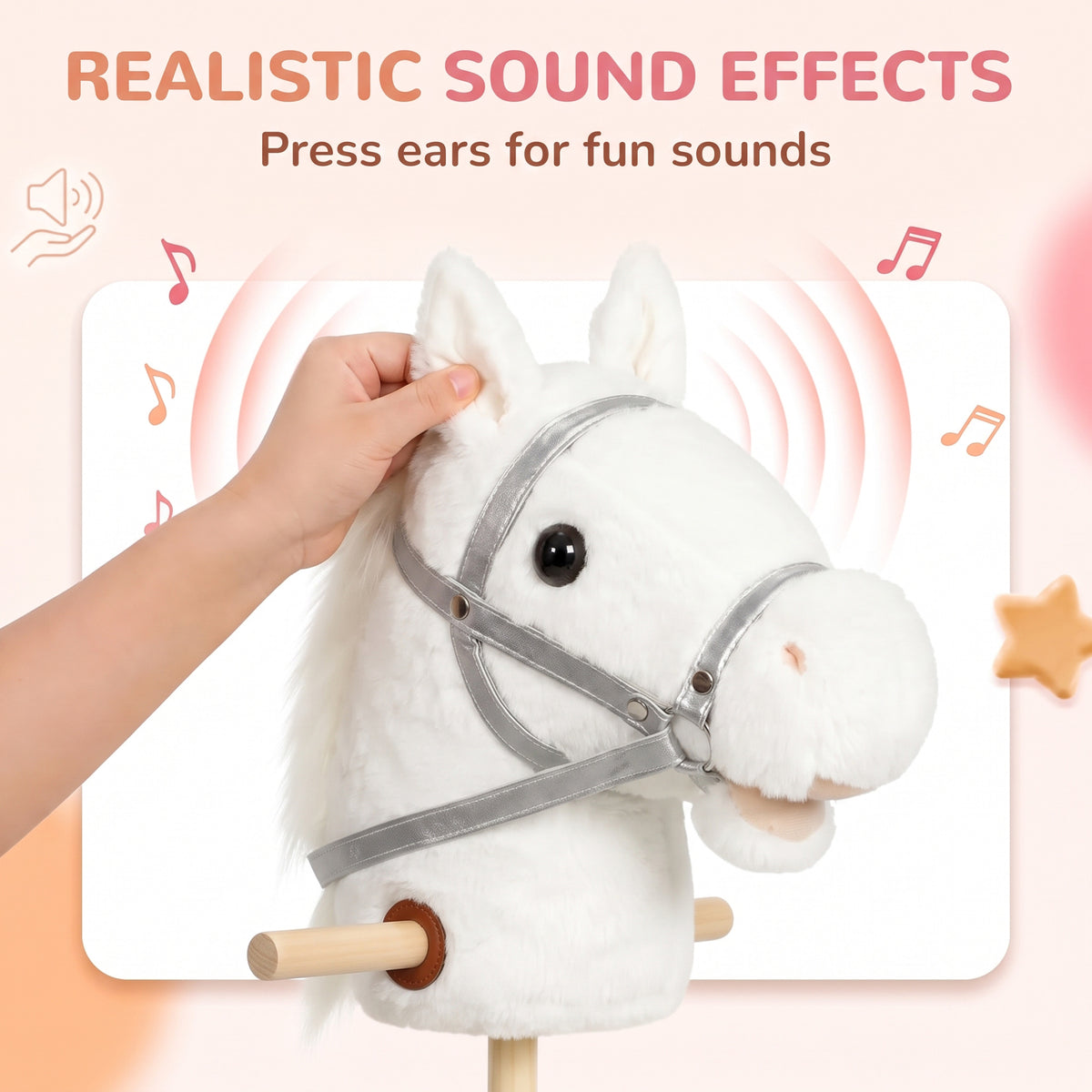 AIYAPLAY Hobby Horse with Wood Wheels in White