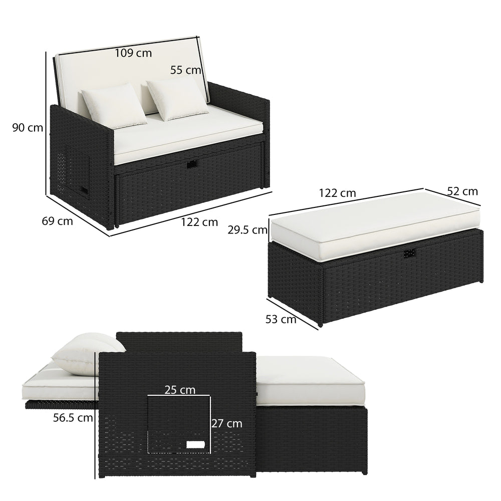 Outsunny Rattan Garden Daybed in Cream White