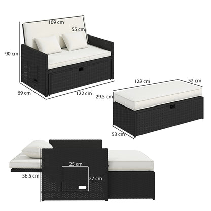 Outsunny Rattan Garden Daybed in Cream White