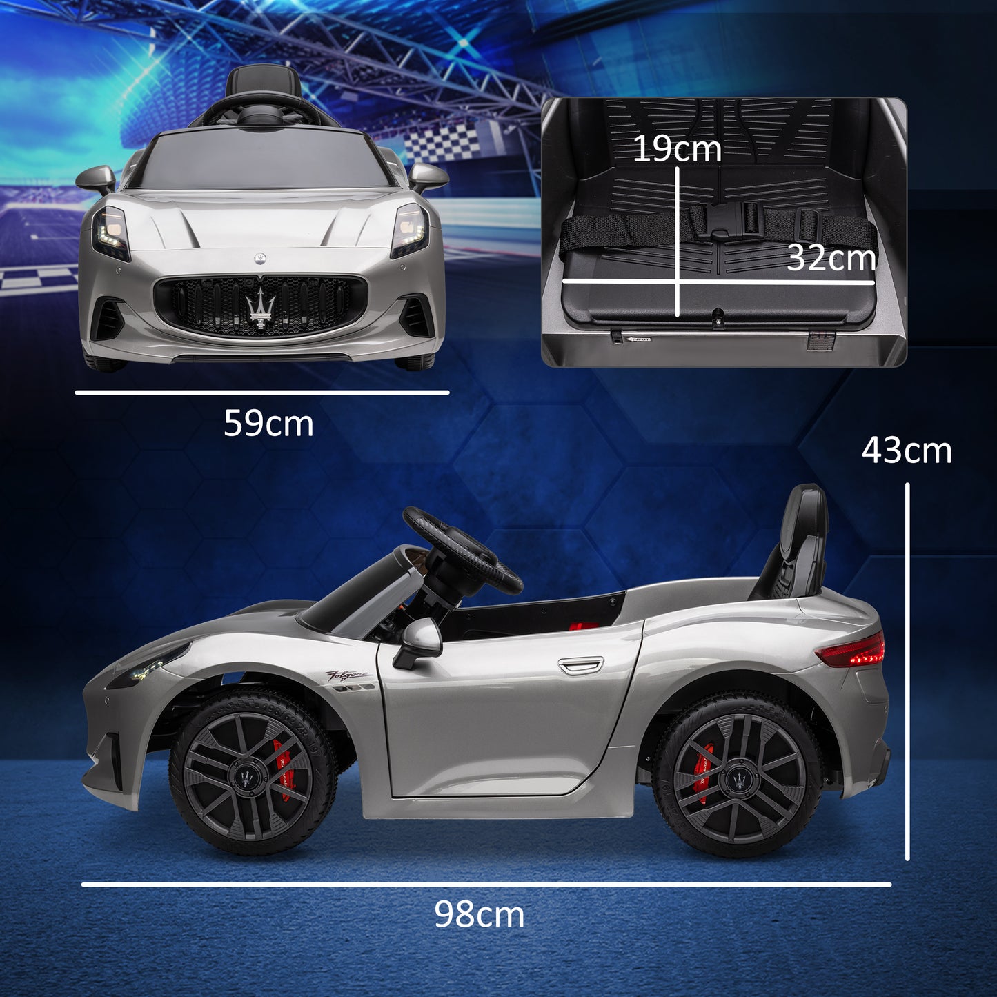 سيارة كهربائية للأطفال من AIYAPLAY Maserati Gran Turismo Folgore Lincesed بقوة 12 فولت مع جهاز تحكم عن بعد وبدء تشغيل ناعم، باللون الرمادي