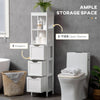HOMCOM Narrow Floor Cabinet, Bathroom Cabinet with 3 Drawers and 2 Open Shelves, 30W x 30D x 141.6Hcm, White
