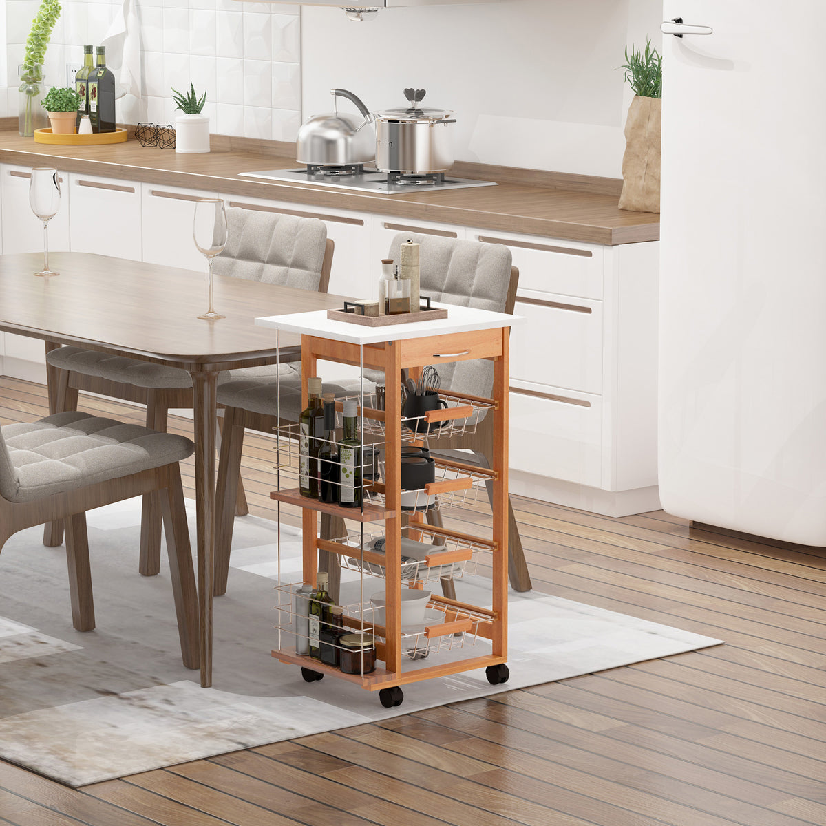 HOMCOM Rolling Kitchen Cart in Brown