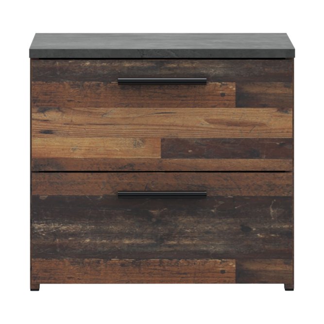 Attalyar Bedside Cabinet (ATTK011) in Old Wood Vintage and Dark Grey Concrete