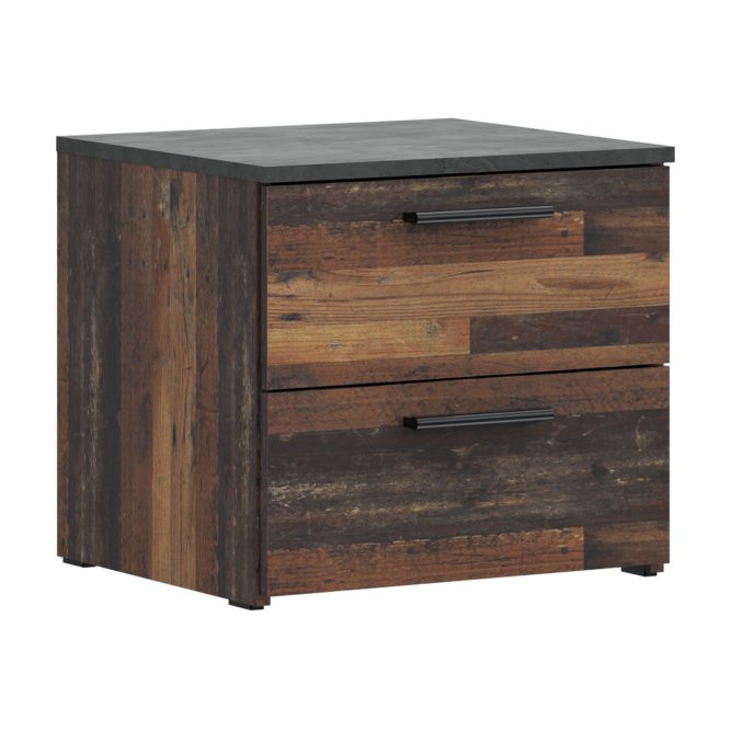 Attalyar Bedside Cabinet (ATTK011) in Old Wood Vintage and Dark Grey Concrete