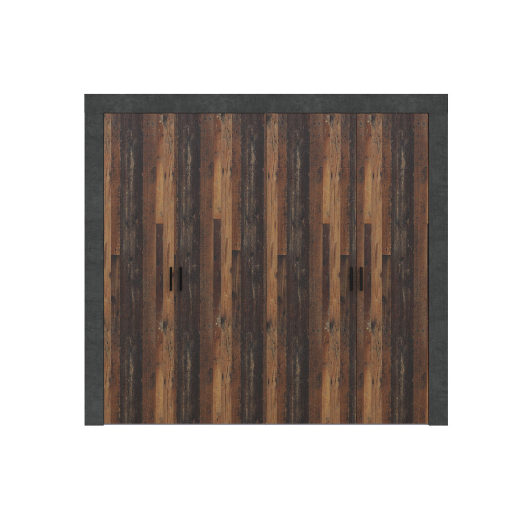 Attalyar 4 Door Wardrobe (ATTS941) in Old Wood Vintage and Dark Grey Concrete