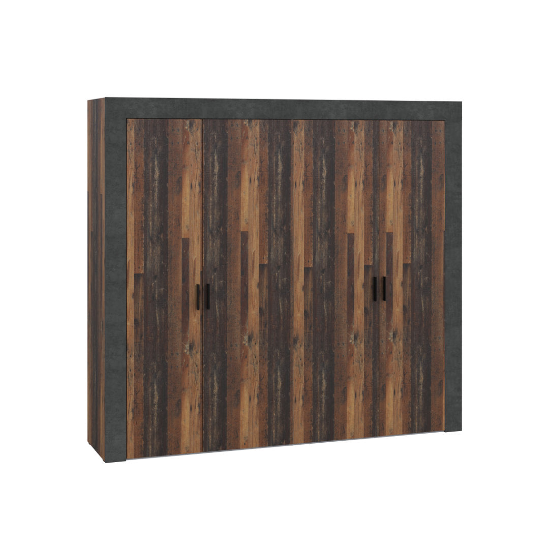 Attalyar 4 Door Wardrobe (ATTS941) in Old Wood Vintage and Dark Grey Concrete