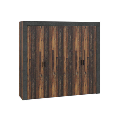 Attalyar 4 Door Wardrobe (ATTS941) in Old Wood Vintage and Dark Grey Concrete