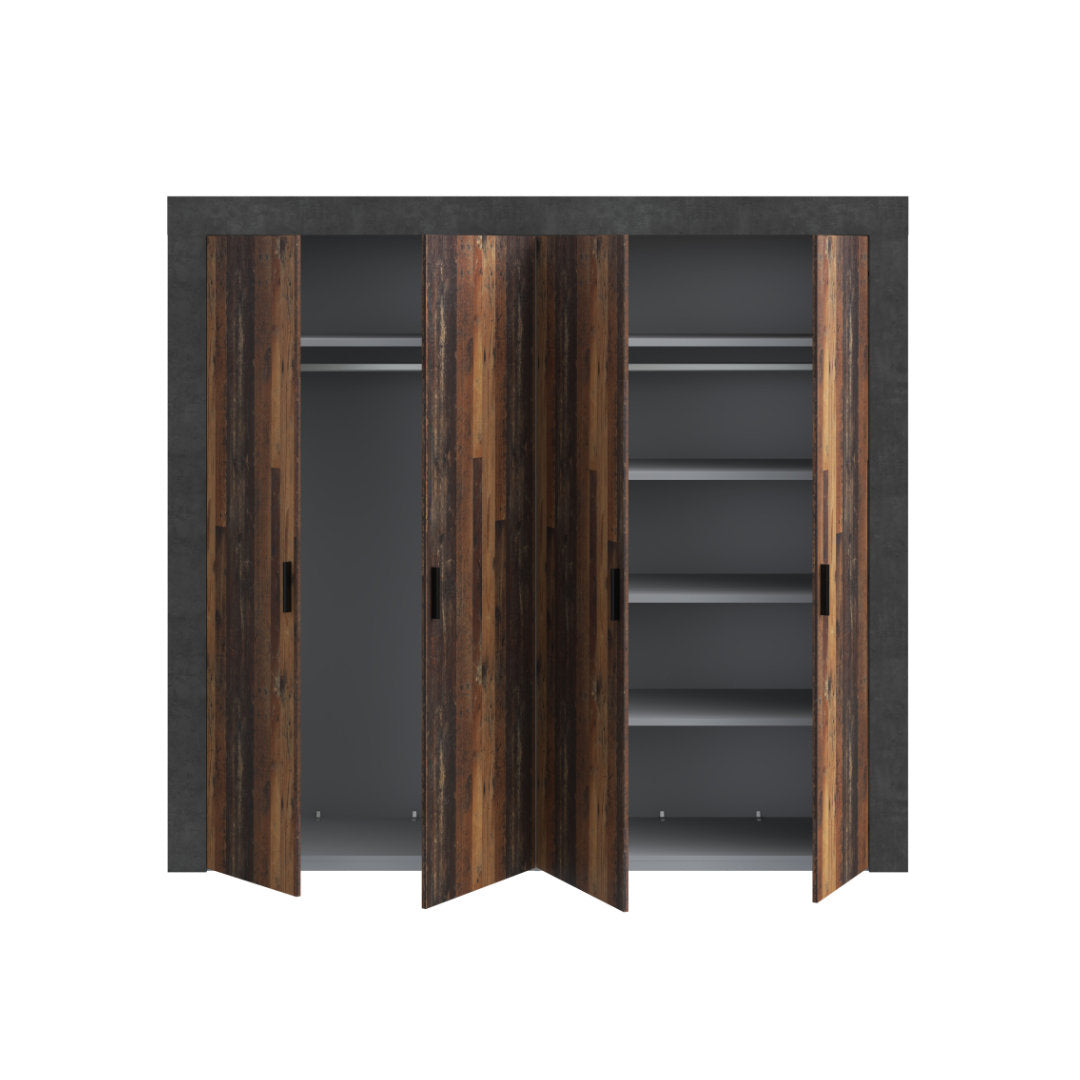 Attalyar 4 Door Wardrobe (ATTS941) in Old Wood Vintage and Dark Grey Concrete