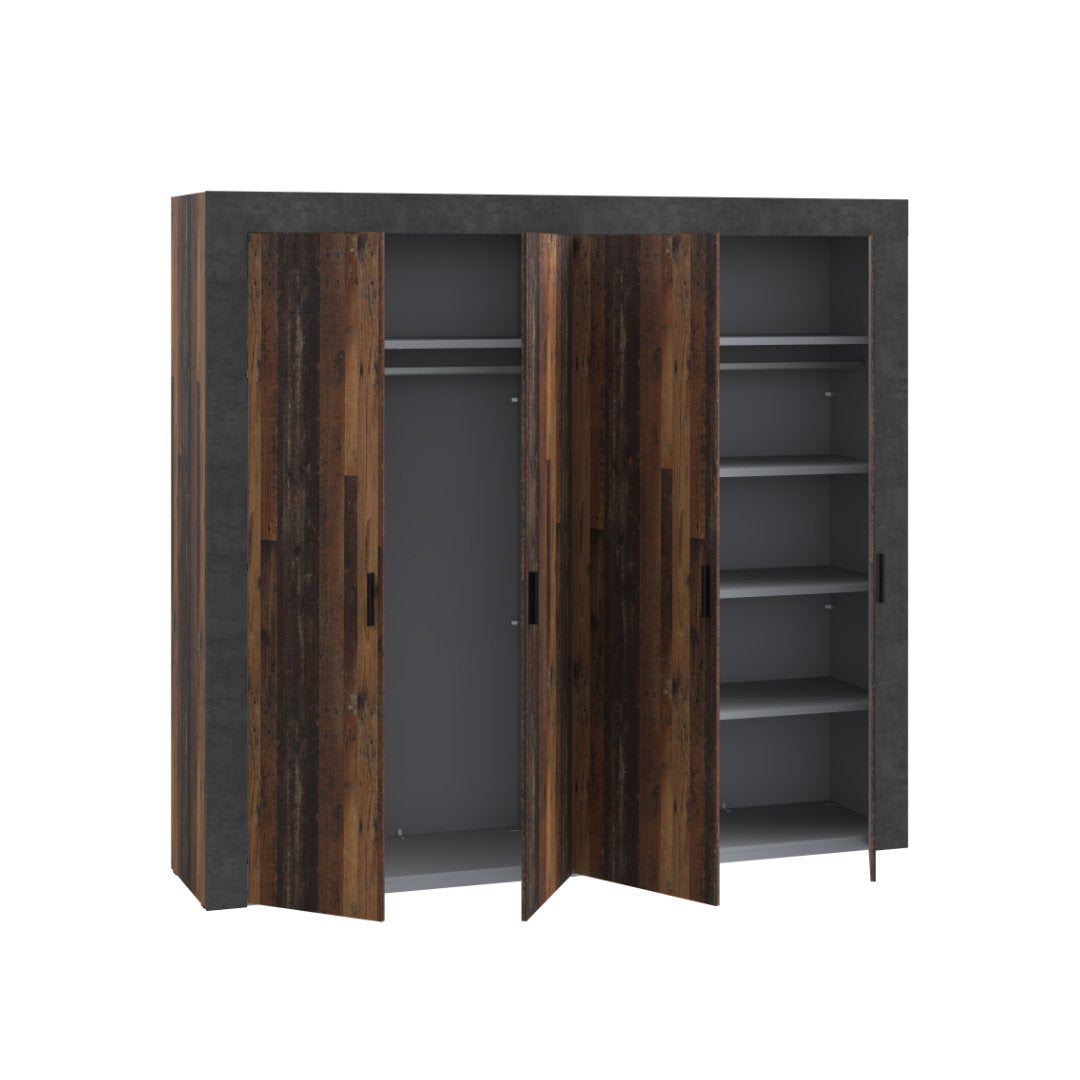 Attalyar 4 Door Wardrobe (ATTS941) in Old Wood Vintage and Dark Grey Concrete