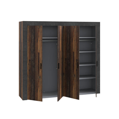 Attalyar 4 Door Wardrobe (ATTS941) in Old Wood Vintage and Dark Grey Concrete