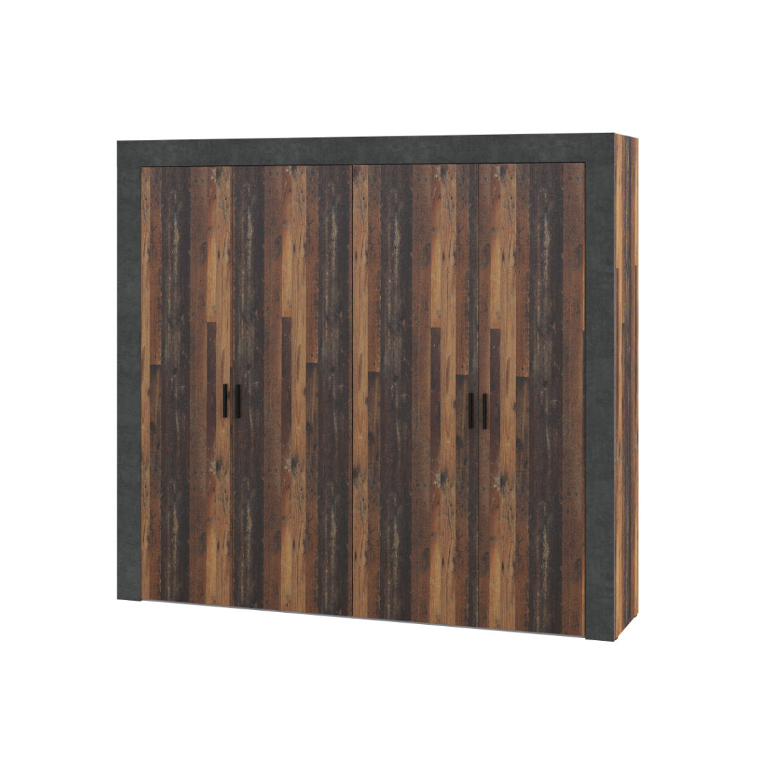 Attalyar 4 Door Wardrobe (ATTS941) in Old Wood Vintage and Dark Grey Concrete
