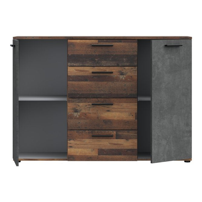 Attalyar 2 Door 4 Drawer Sideboard (HLNK26) in Old Wood Vintage and Dark Grey Concrete