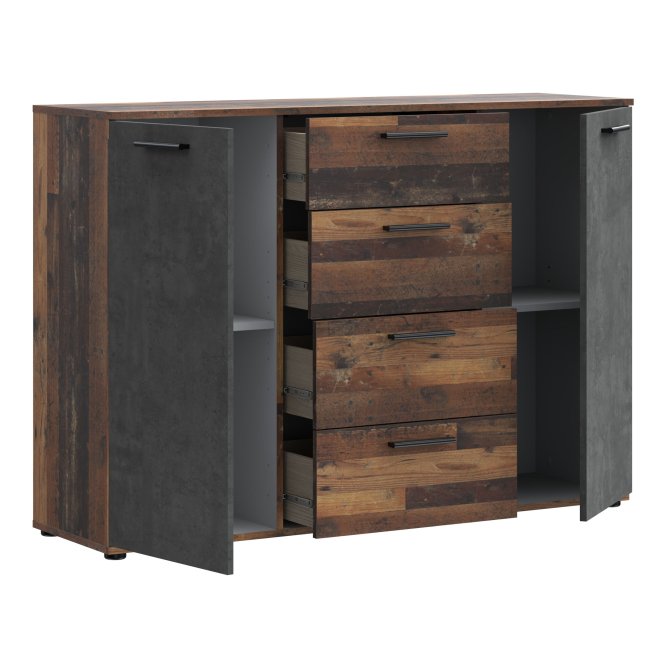 Attalyar 2 Door 4 Drawer Sideboard (HLNK26) in Old Wood Vintage and Dark Grey Concrete
