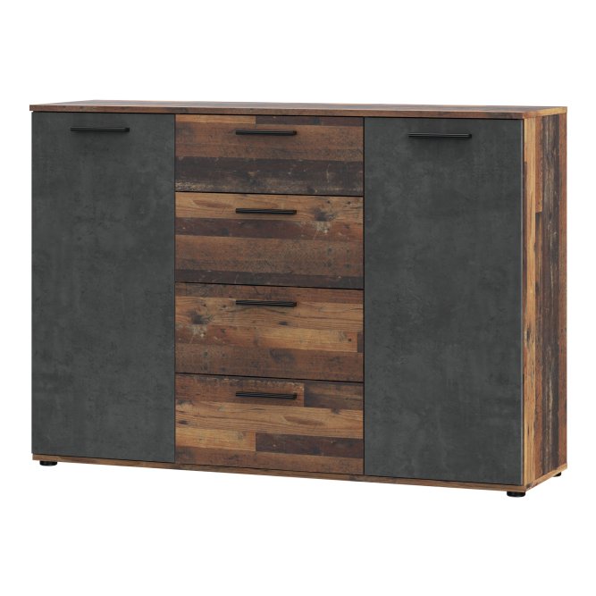 Attalyar 2 Door 4 Drawer Sideboard (HLNK26) in Old Wood Vintage and Dark Grey Concrete