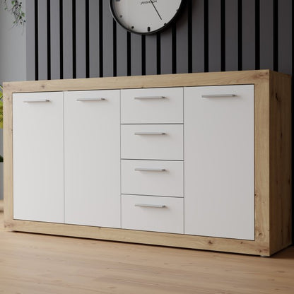 Baccio 153cm 3 Door 4 Drawer Sideboard (BCCK241) in Artisan Oak and White
