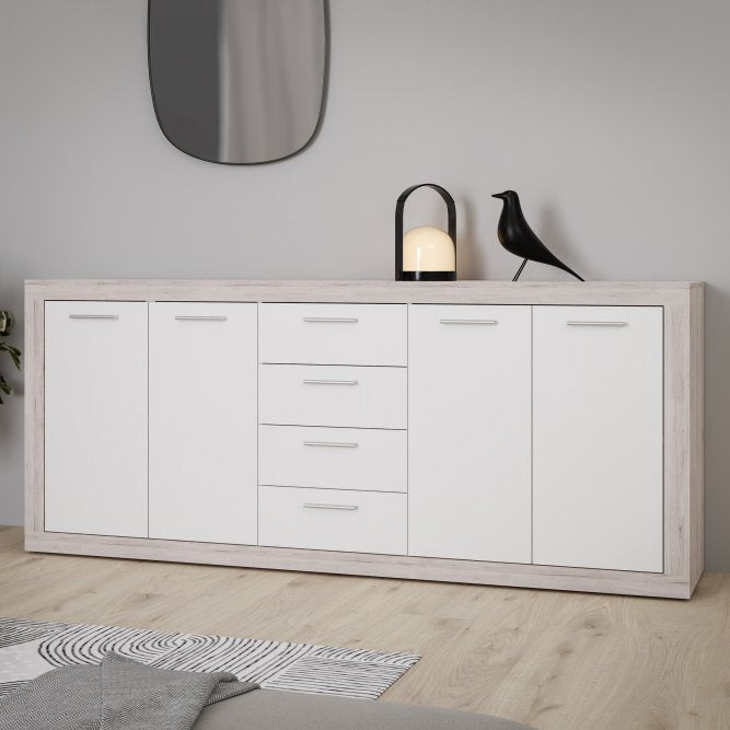 Baccio 198cm 4 Door 4 Drawer Sideboard (BCCK251) in Sand Oak and White