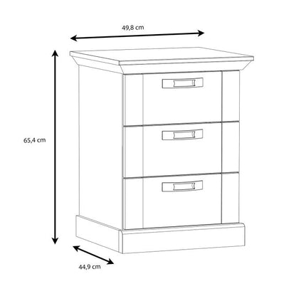 Kashmir 3 Drawer Bedside Cabinet (KSMK113) in White Pine