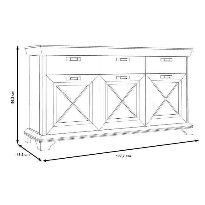Kashmir 3 Door 3 Drawer Sideboard (KSMK231) in White Pine