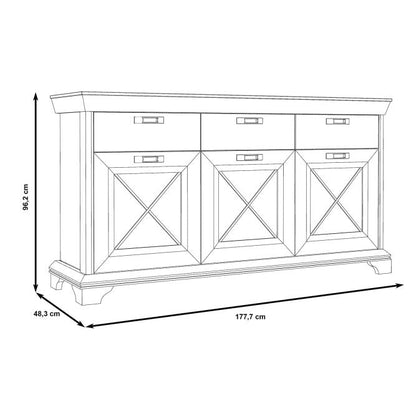 Kashmir 3 Door 3 Drawer Sideboard (KSMK231) in White Pine