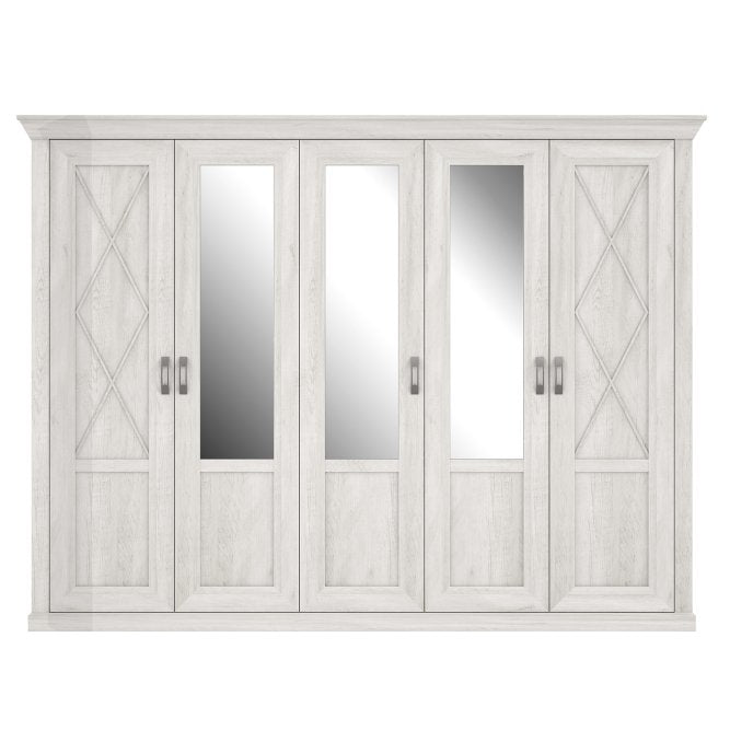 Kashmir 269cm 5 Door Mirrored Wardrobe (KSMS85) in White Pine