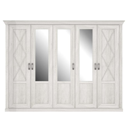 Kashmir 269cm 5 Door Mirrored Wardrobe (KSMS85) in White Pine