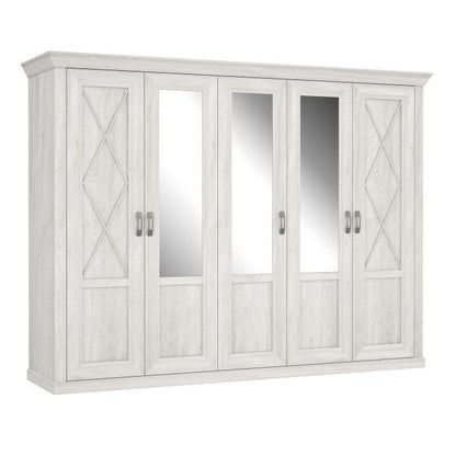 Kashmir 269cm 5 Door Mirrored Wardrobe (KSMS85) in White Pine