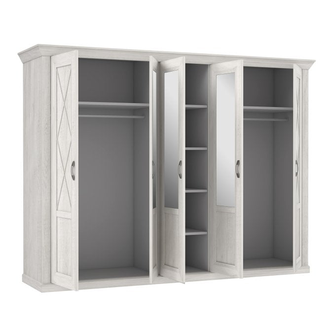 Kashmir 269cm 5 Door Mirrored Wardrobe (KSMS85) in White Pine
