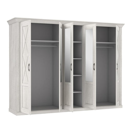 Kashmir 269cm 5 Door Mirrored Wardrobe (KSMS85) in White Pine