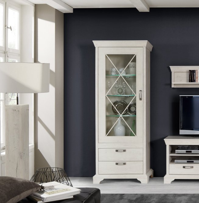 Kashmir Tall Display Cabinet (KSMV73) in White Pine