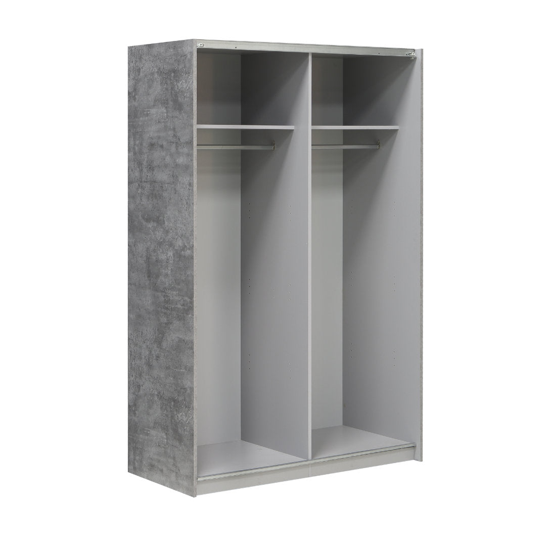Lupo Sliding Door Wardrobe 120cm in Light Concrete Grey and White
