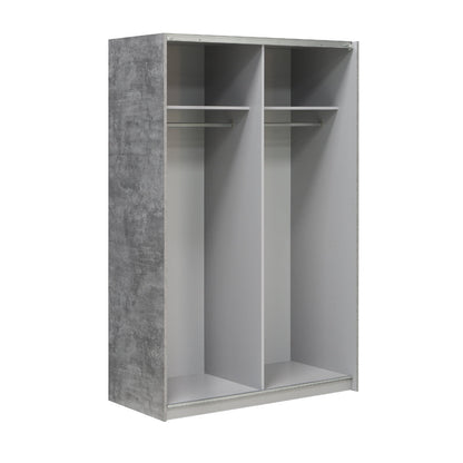 Lupo Sliding Door Wardrobe 120cm in Light Concrete Grey and White