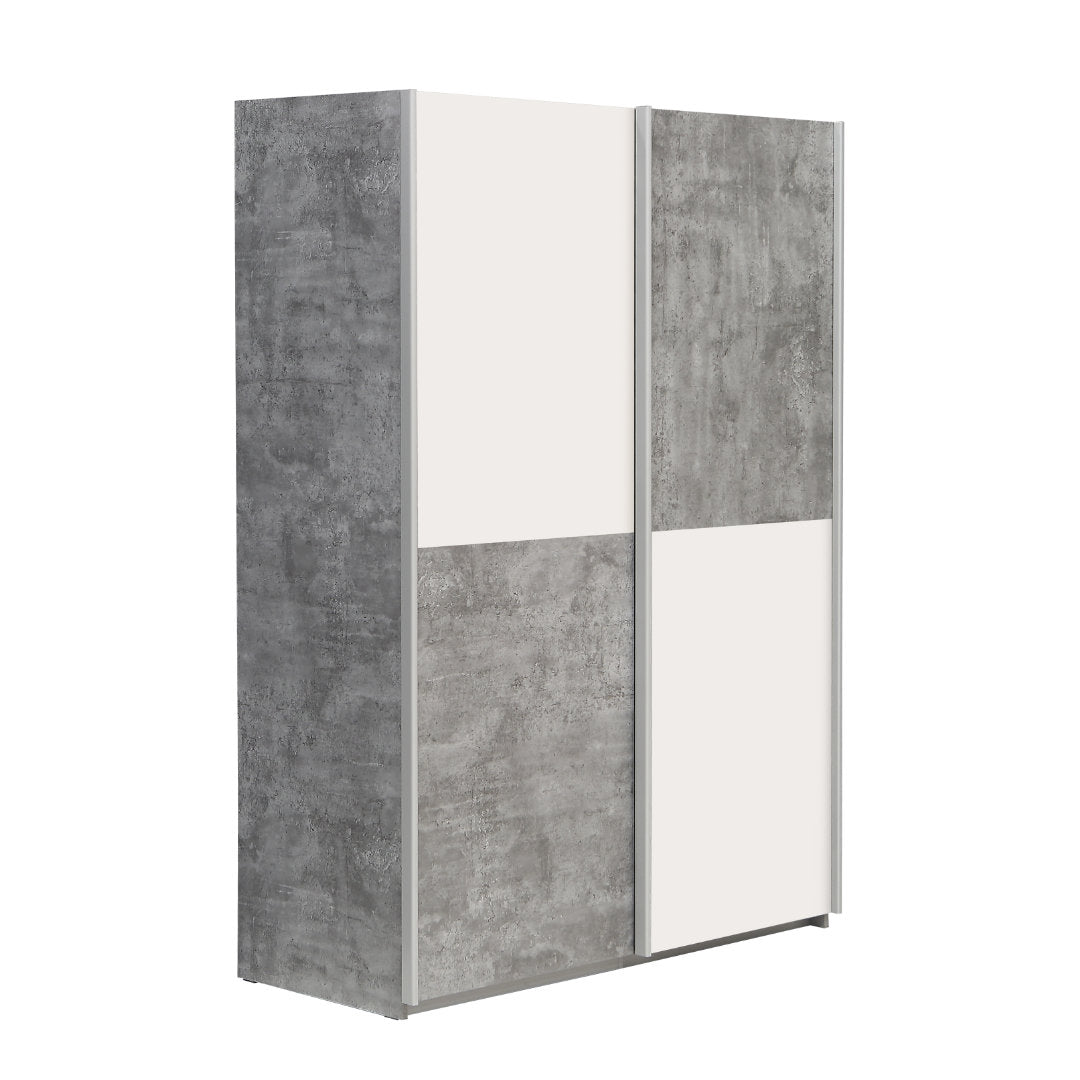Lupo Sliding Door Wardrobe 120cm in Light Concrete Grey and White