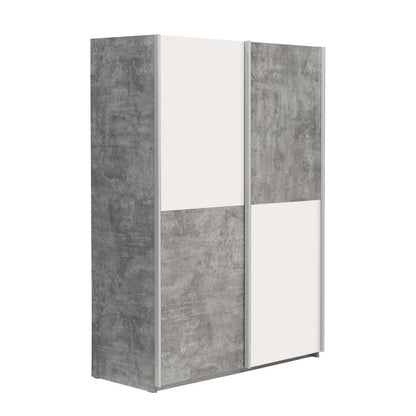 Lupo Sliding Door Wardrobe 120cm in Light Concrete Grey and White