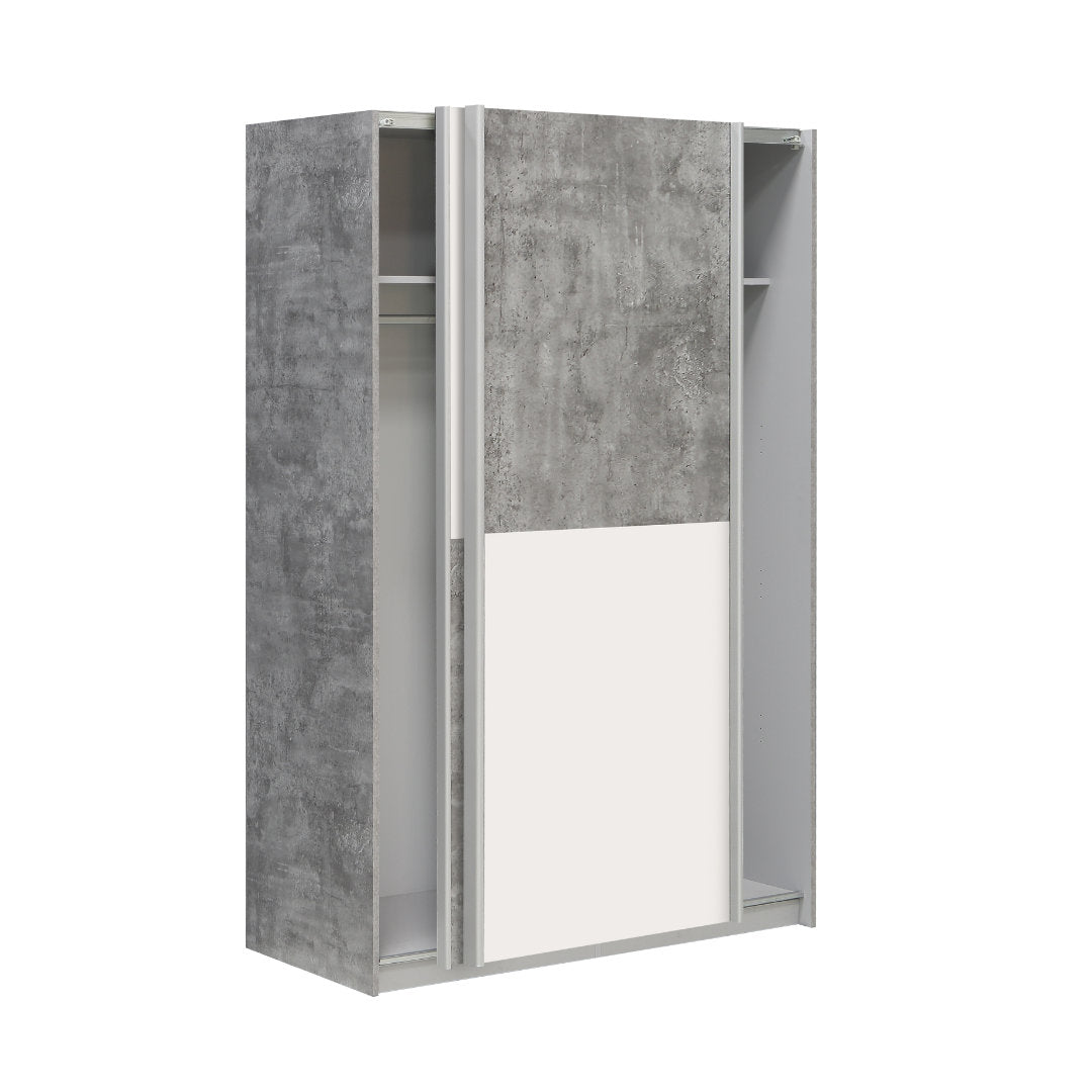 Lupo Sliding Door Wardrobe 120cm in Light Concrete Grey and White