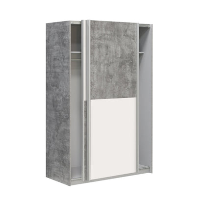 Lupo Sliding Door Wardrobe 120cm in Light Concrete Grey and White