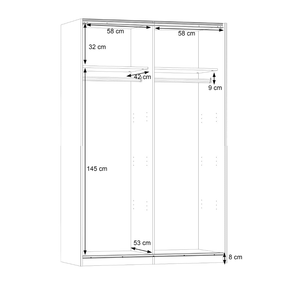 Lupo Sliding Door Wardrobe 120cm in Light Concrete Grey and White
