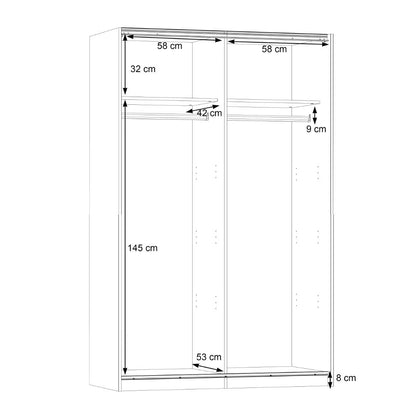 Lupo Sliding Door Wardrobe 120cm in Light Concrete Grey and White