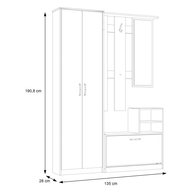 Niko 135cm Hallway Set with Mirror (NIKD01)
