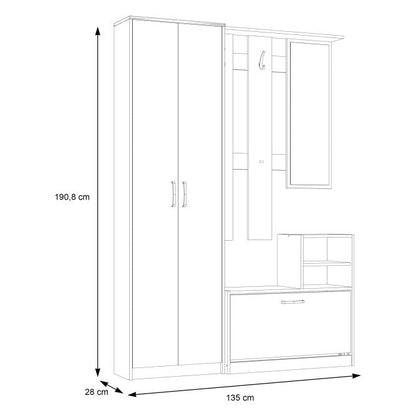 Niko 135cm Hallway Set with Mirror (NIKD01)