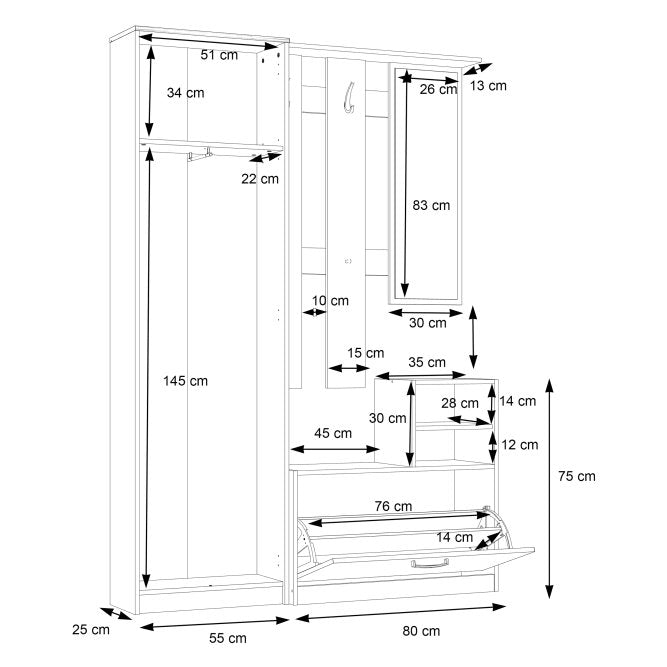 Niko 135cm Hallway Set with Mirror (NIKD01)