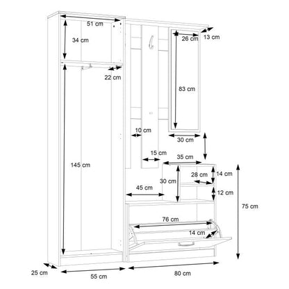 Niko 135cm Hallway Set with Mirror (NIKD01)